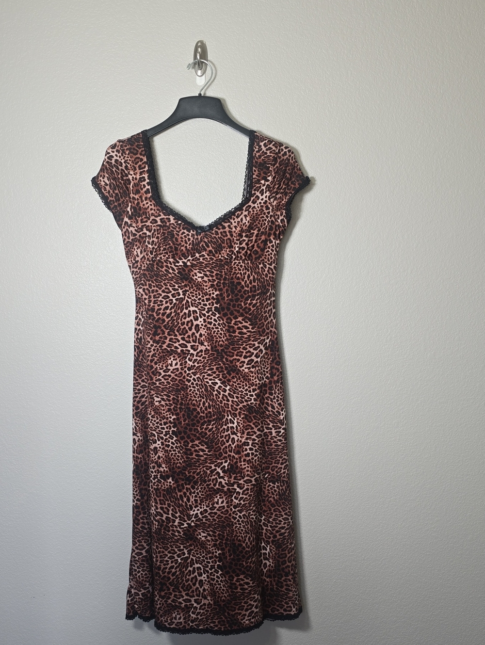 Fashion Nova Brown Leopard Print Midi Dress with Black Trim